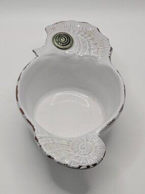 Mud Pie Ceramic White Nautilus Bowl Beach House Nautical
